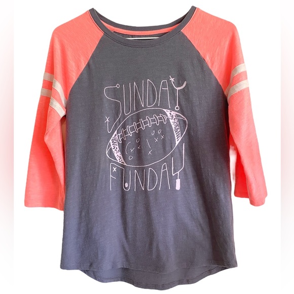 Cat & Jack Girl’s XL Football Tee Tshirt 3/4 Sleeve Sunday Funday Orange Gray - Picture 1 of 6